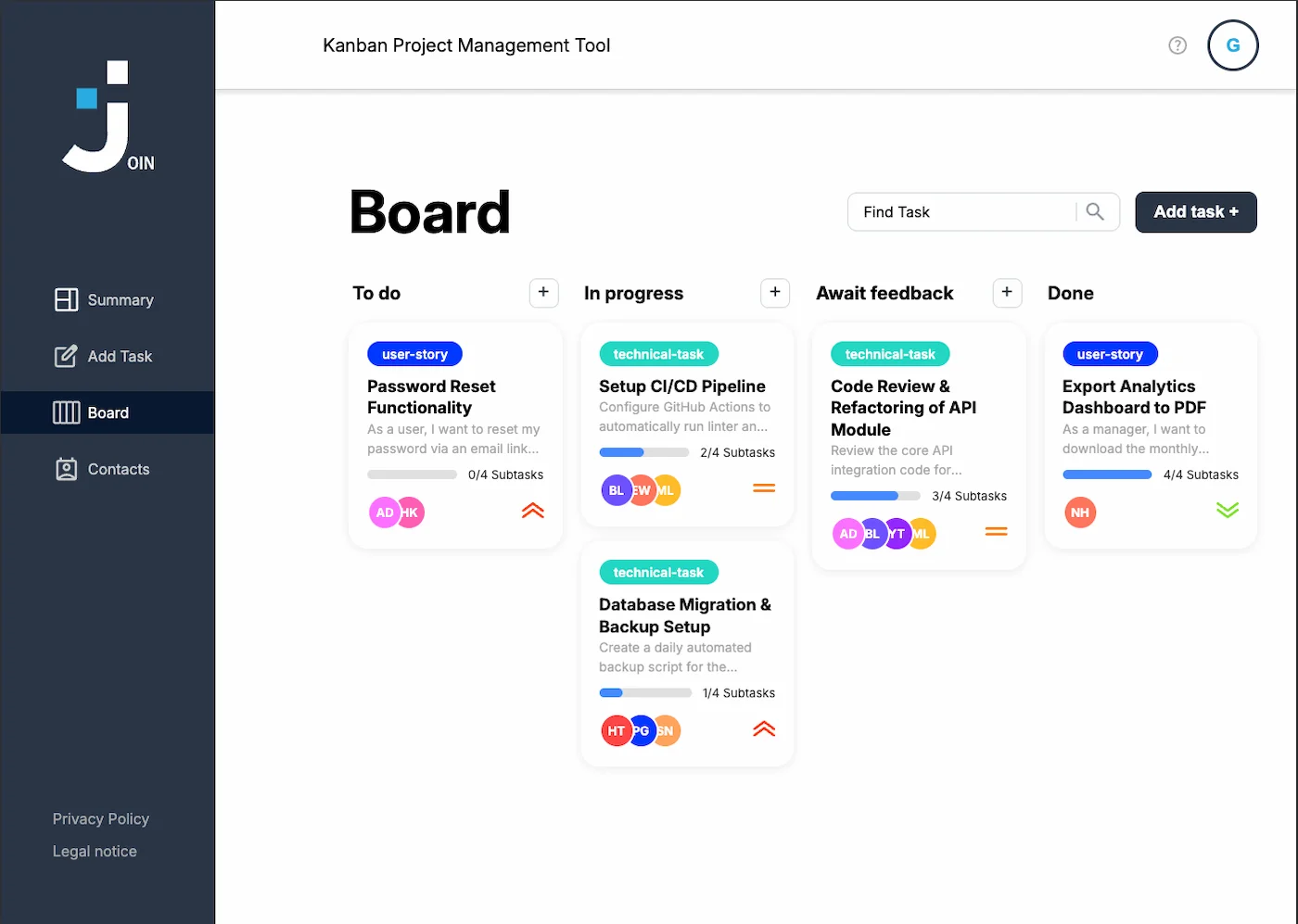 Screenshot of the Join task manager